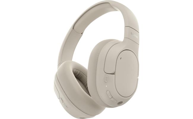 Belkin SoundForm Isolate Active Noise-Cancelling Wireless Headphones, over ear headphones with mic, Bluetooth headphones with 60H playtime, deep bass, CloudCushion ear cups for travel, home, office - White